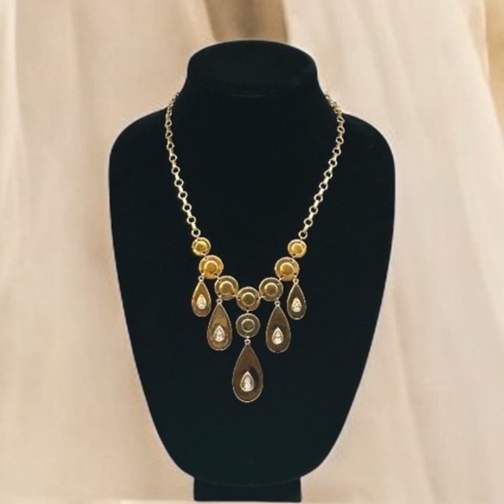 ✨Signed Ben-Amun Gold Tone Teardrop Crystal Fringe Runway Glam Necklace 16-19”✨